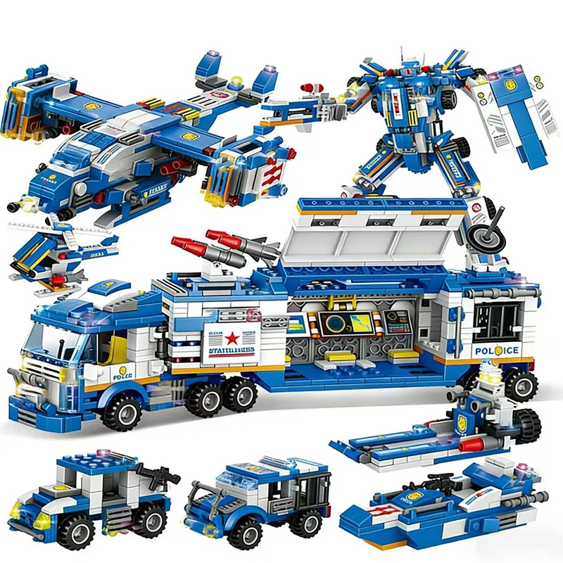 1000PCS blocks Blue police car blocks, car blocks with blue theme, helicopter and police car series blocks, difficult blocks