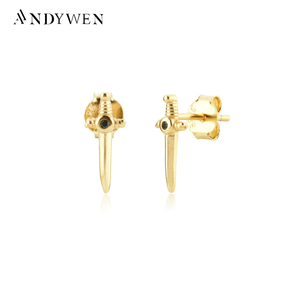 ANDYWEN 925 Sterling Silver Gold Slay Black Gold Gagger Stud Earring Women Rock Punk Earring Piercing Clips Luxury Crystal