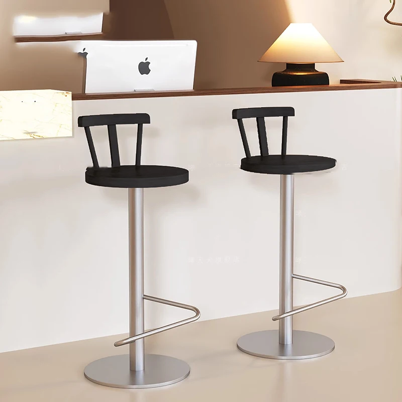 كراسي بار معدنية بسيطة مريحة وحديثة ومكاتب استقبال خشبية باللون الرمادي وكراسي بار مع أثاث منزلي من Sillas خلفي