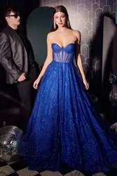 Vestidos de Noche brillantes sin tirantes para mujer, corsé de ilusión con lentejuelas en la espalda, escote Corazón, línea A, fiesta Formal, vestidos de graduación Sexy, vestido largo