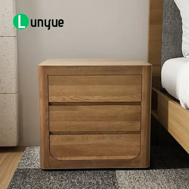 Contemporary Solid Wood Large Bedside Table Antique Classic French Retro Style Closed Storage Nightstand for Bedroom