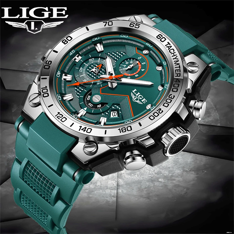 

LIGE New Mens Watches Multifunctional Watch For Men Silicone Strap Waterproof Luminous Calendar Fashion Sport Quartz Watch Man