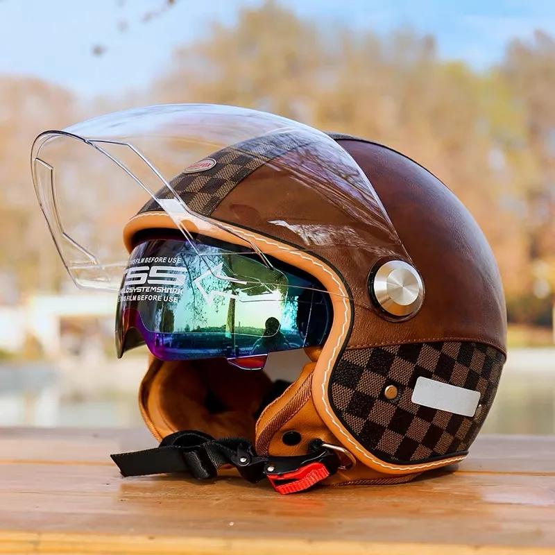 

Unisex Open Face Motorcycle Helmets Men Women Moto 3/4 Open Half Face Helmet Original Double Visor Jet Helmet DOT Approved