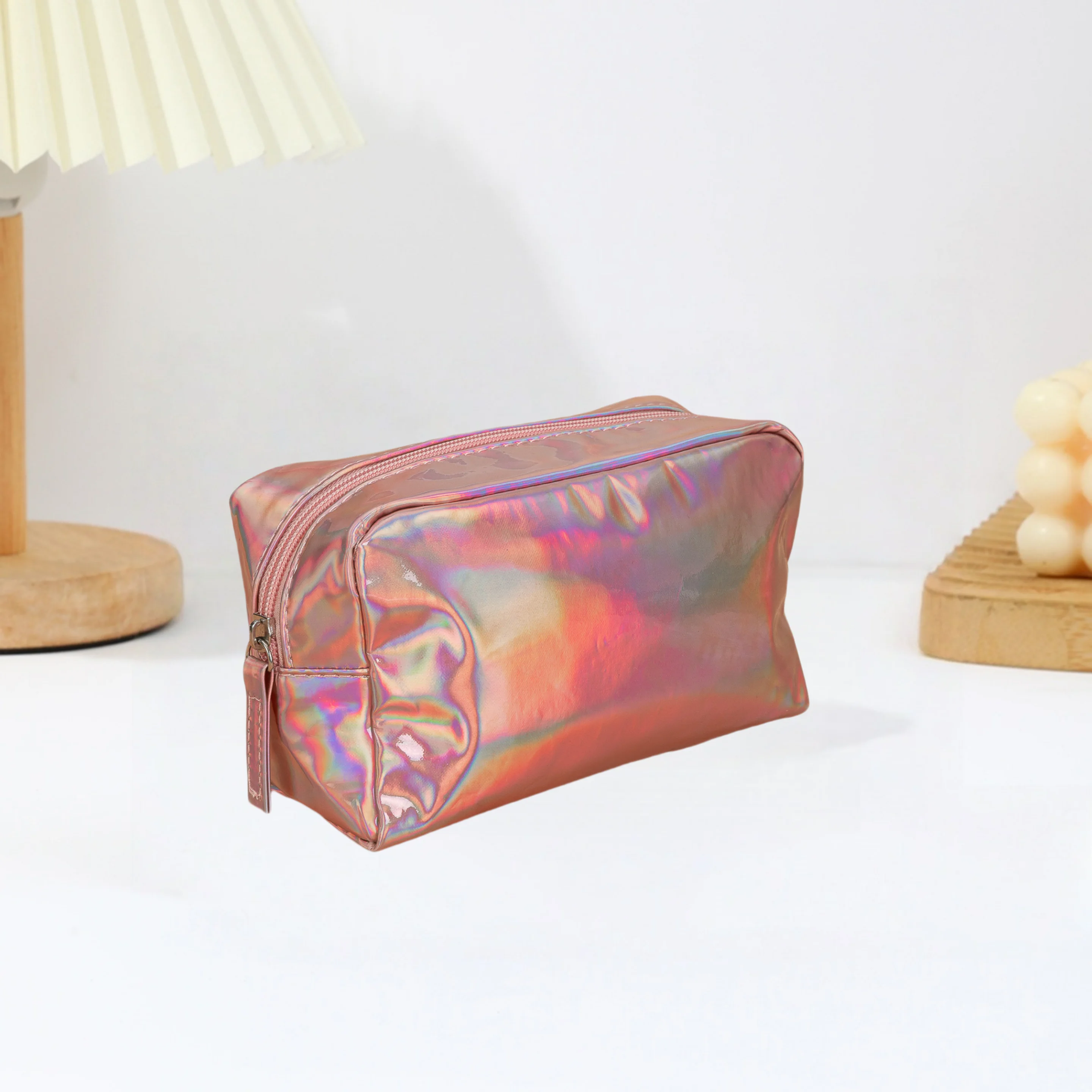 Borsa per il trucco in PU impermeabile laser alla moda Borsa per il lavaggio colorata quadrata di grande capacità Borsa per cosmetici multifunzionale