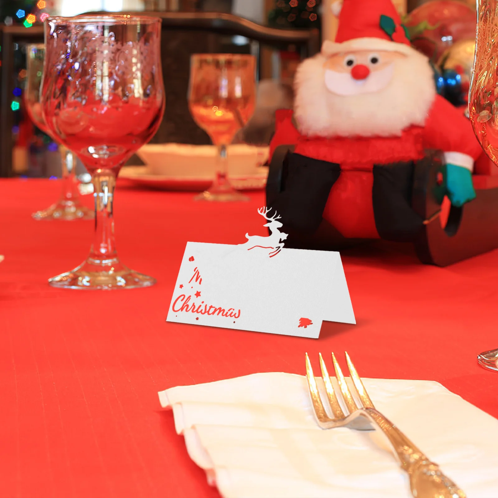 

50Pcs Christmas Table Place Cards Reindeer Hollow Paper Name Cards Seating Tent for Wedding Dinner Party Holiday Event