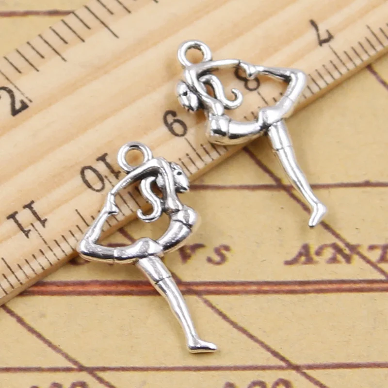 30pcs Charms Gymnast Sporter Gymnastics Player 26x15mm Antique Silver Color Pendants Making DIY Handmade Tibetan Finding Crafts