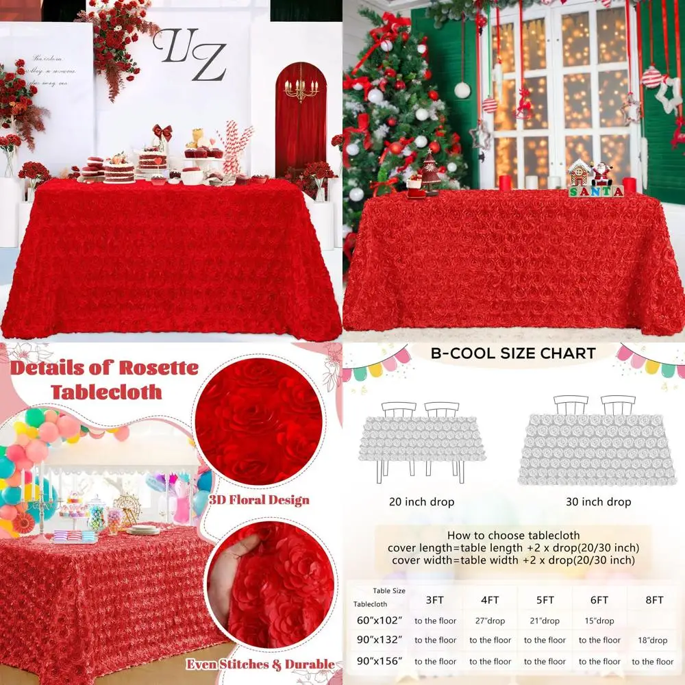 

Red 3D Floral 90x156 Tablecloth for Christmas, Birthdays, and Weddings
