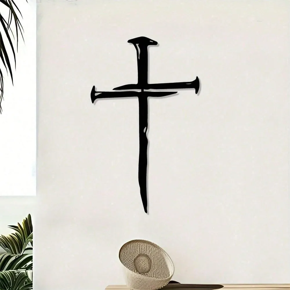 Croix murale vintage en métal noir, art religieux rustique pour la maison, l'église, le bureau, cadeau chrétien significatif, baptême