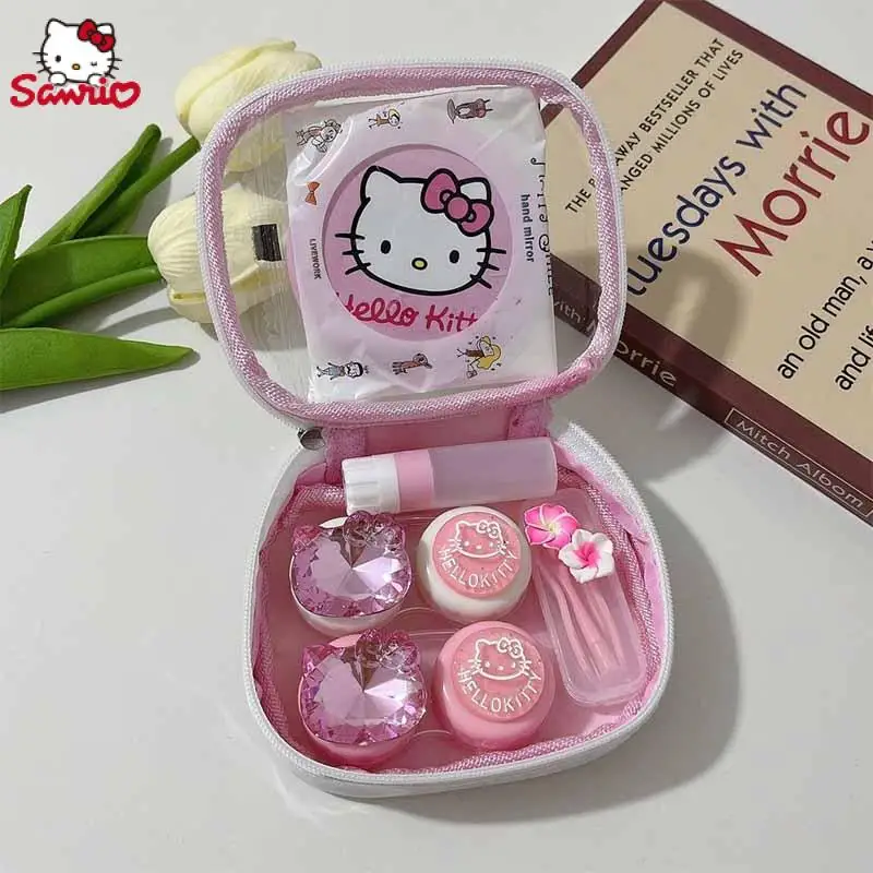 

New Kawaii Hellokitty Contact Lens Case Cute Cartoon Anime Portable Two Pairs Set Contact Lenses Storage Box Y2K Girls Gift Toys