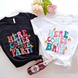 Groovy Retro Bachelorette Party T-Shirts Here Come The Bride Shirt Bridal Shower Wedding Tees Team Bride Single Farewell Gift