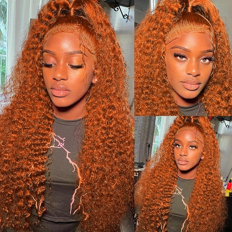 38 بوصة الزنجبيل البرتقال موجة المياه الدانتيل الجبهة باروكة من شعر طبيعي 13x4 13x6 موجة عميقة الدانتيل الباروكة الأمامية شعر بشري مجعد 200 الكثافة