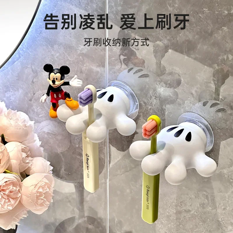 5pcs Disney Mickey Palm Toothbrush Hook Cartoon Toothbrush Holder Suction Cup Hook No Trace No Punch Bathroom Hook Storage Rack