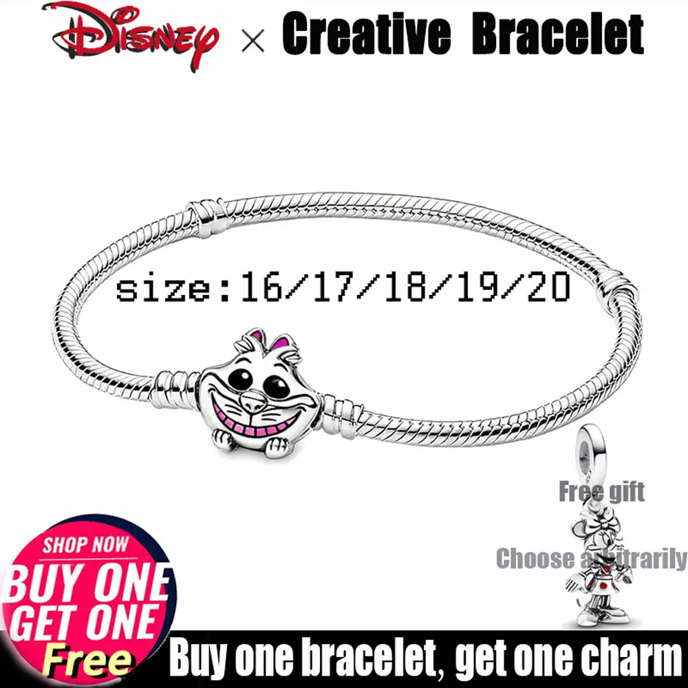 

Браслет Disney с Чеширским котом, стерлинговое серебро 925 пробы, милый кот, застежки в форме кошки, оригинальный браслет для женщин и девочек, роскошные ювелирные изделия, подарок