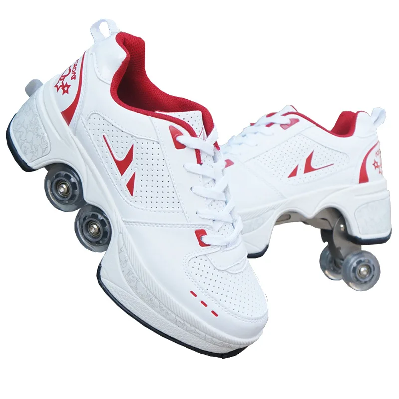 Maat 33 34 35 - 44 Vervorming Rolschaatsen Schoenen Dubbele rij 4-wielige schaatsen Rolschoenen Dual-Purpose Roller Sneakers Schoenen
