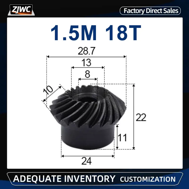 

2pcs 45# Steel 1.5M 18T Spiral Bevel Gear M1.5 Modulus 1:1 90 Degrees Differential Gear Same Ratio Diameter