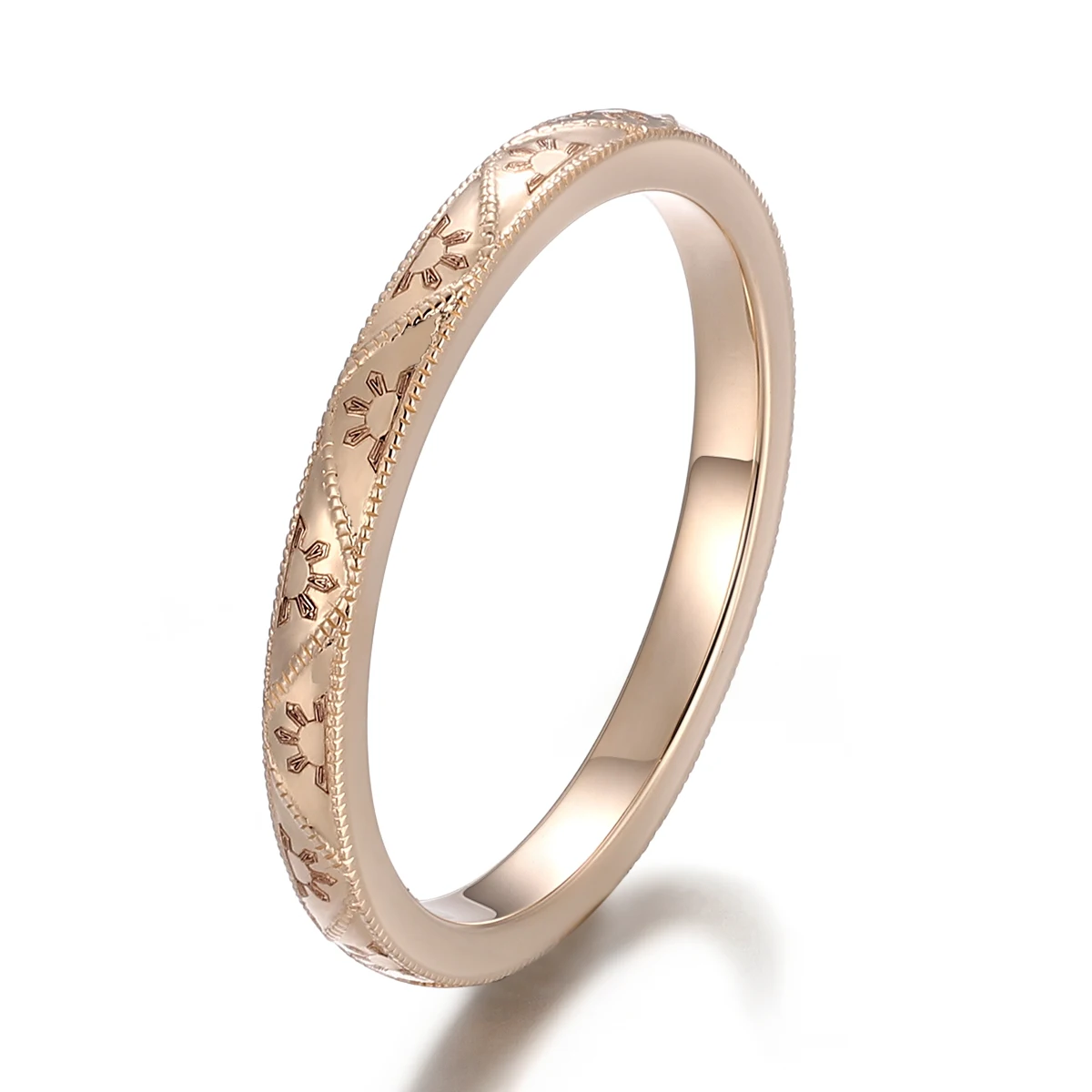 Joyería de plata de ley 925 provenzada, banda de boda Milgrain, grabado exquisito, banda chapada en oro amarillo para mujeres y hombres
