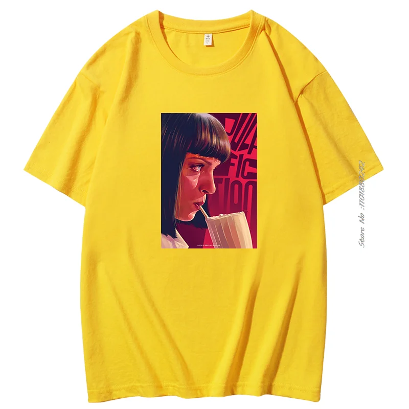 Funny Pulp Fiction Cotton T-Shirt Mia Wallace Graphic Tshirts 90s Vintage Short Sleeve T-Shirts High Quality Mens Clothes