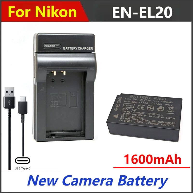 

1600mAh EN-EL20 ENEL20 Camera Battery Charger For Nikon Coolpix A P950 P1000 1 AW1 J1 J2 J3 S1 V3 DL24-500 f/2.8-5.6