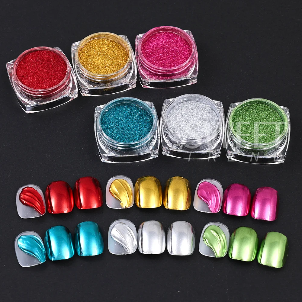 SWEET TREND-6Boxes Mirror Powder Kit Gold Chrome Nail Powder Dust Metal Effect Chrome Pigment Glitter Manicure for UV Gel Polish view 6
