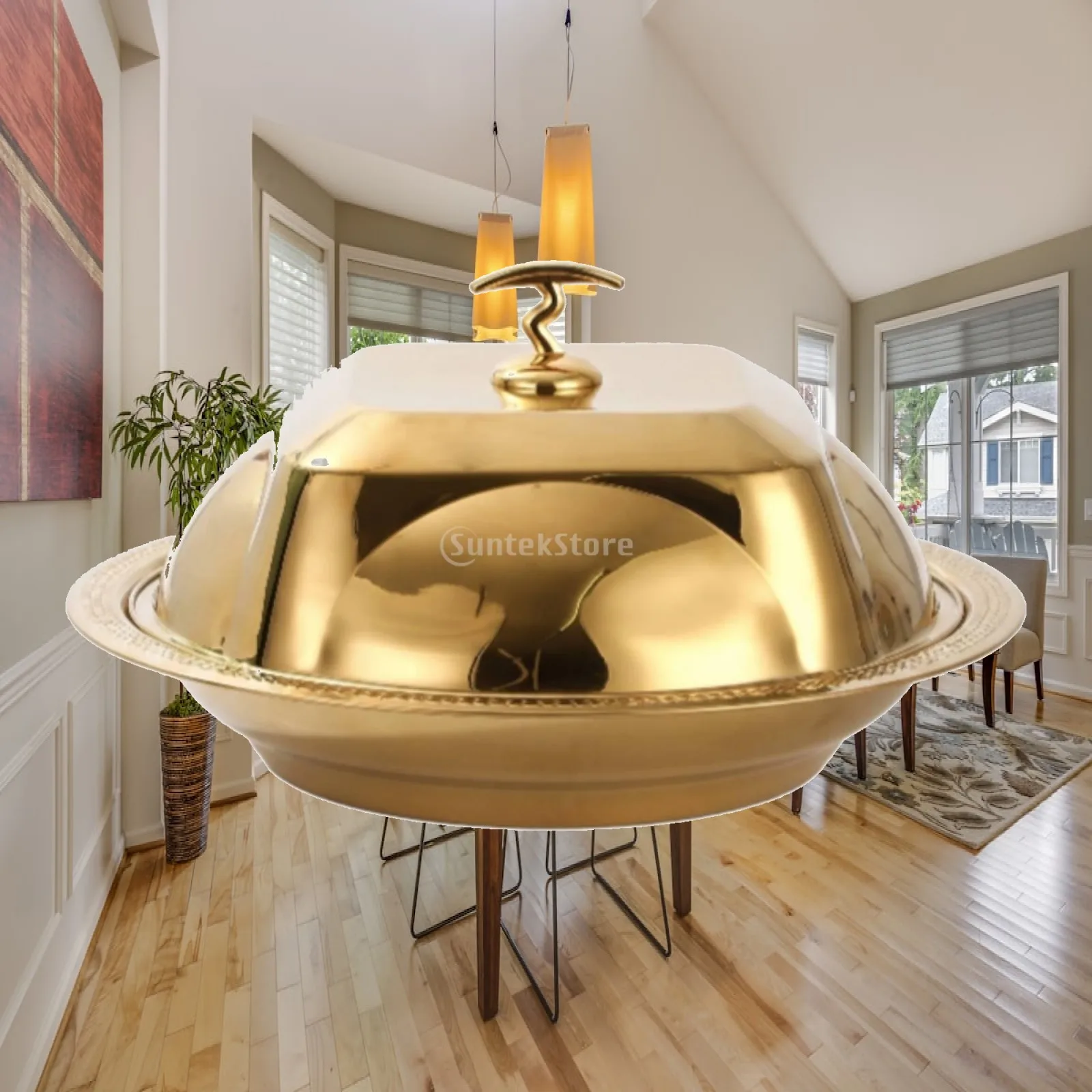 Covered Tray Stainless Steel Luxury Round Serving Platter with Dome Lid Tableware for Hotel and Kitchen Use