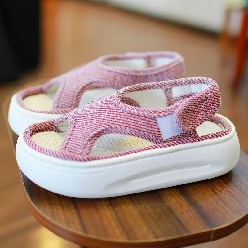 

Women's Linen Slippers Breathable Thick Sole Platform Sandals Non-Slip Closed Toe Slingback Casual Shoes Summer Outdoor Walking