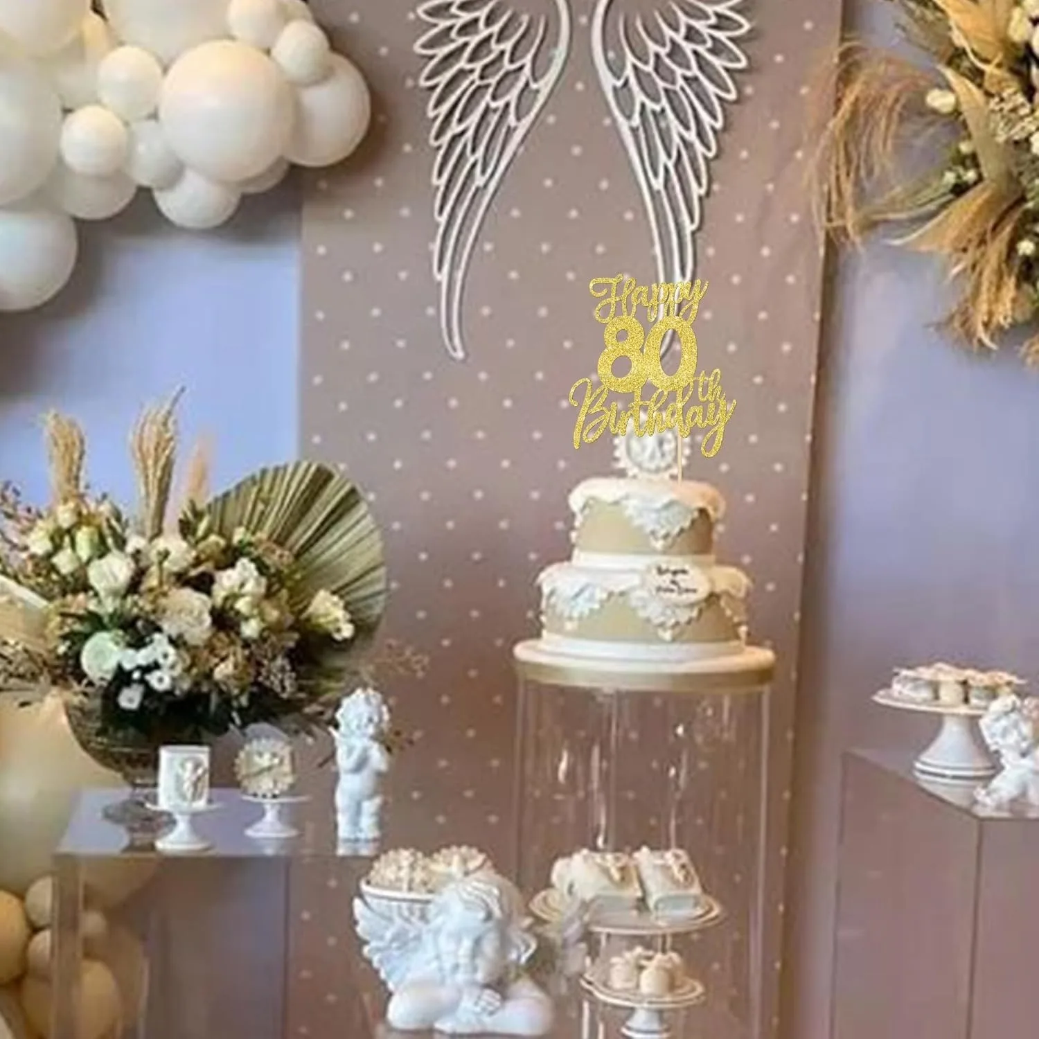 1 Stück goldfarbener Tortenaufsatz „Happy 80th Birthday“, „Cheers to 80 Years Eighty Hello 80 Kuchendekoration für Geburtstagsfeierbedarf – Detail 4