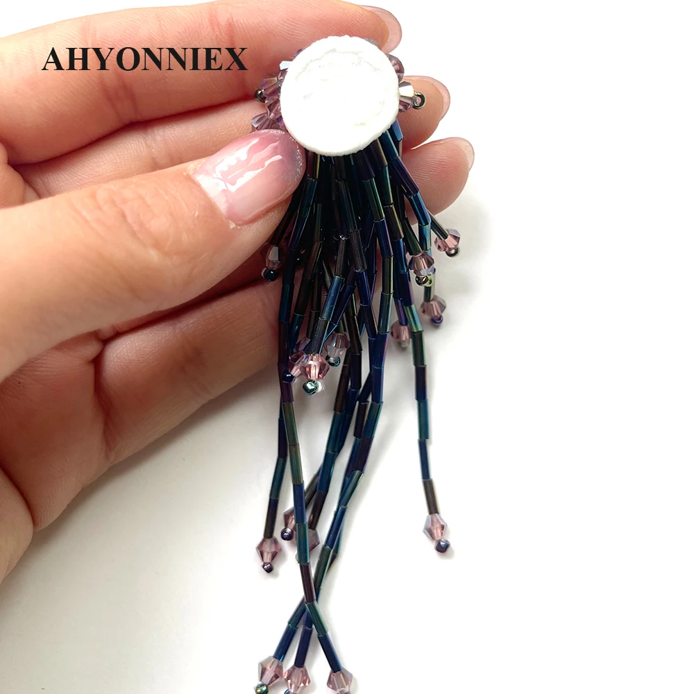 Promotion !! Handmade Colorful 10CM Long Beaded Tassel Patches Sew On Patch for Clothes Hat DIY Applique