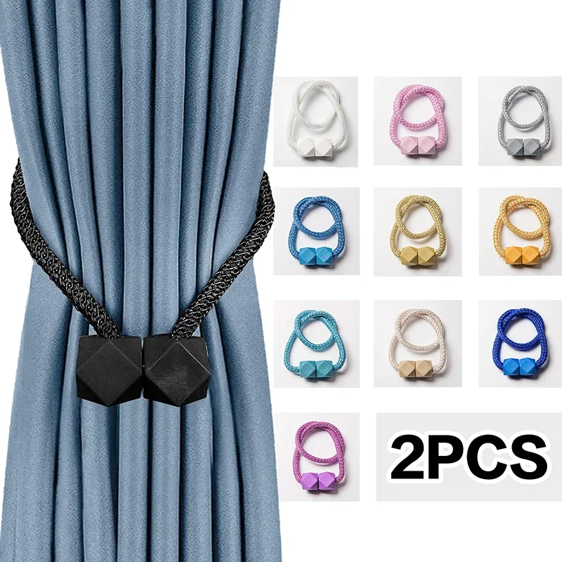 2pcs Curtain Tiebacks with Strong Magnet Thick Rope Design Bedroom Living Room Kitchen Durable Plastic Home Decor Accessory