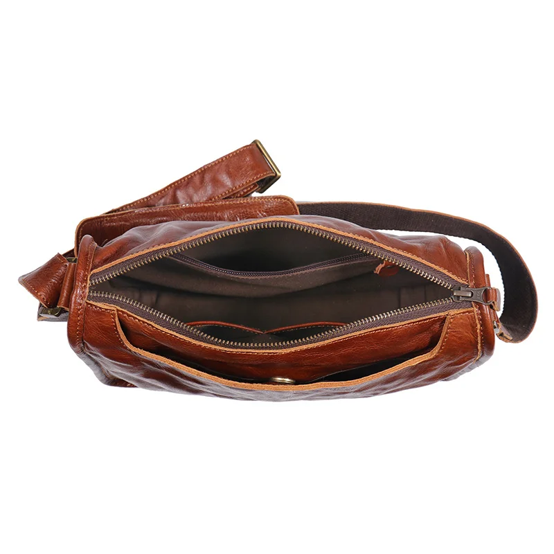 Sac à Bandoulière en Cuir de Vache Naturel pour Homme, Sacoche Faite à la Main, Décontracté, de Grande Capacité, avec Fermeture Éclair, Nouvelle Collection