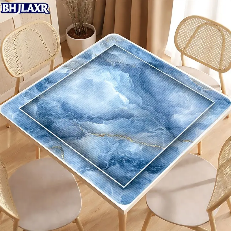 VIKAMA Blue and Gold Marble Mahjong Table Mat, Non-Slip, Noise-Reducing Square Game Mat, Table Top Decoration