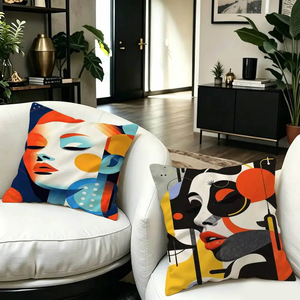 Vintage Abstract Female Portrait Personalized picture text home decorative pillows Household Gifts 45x45cm