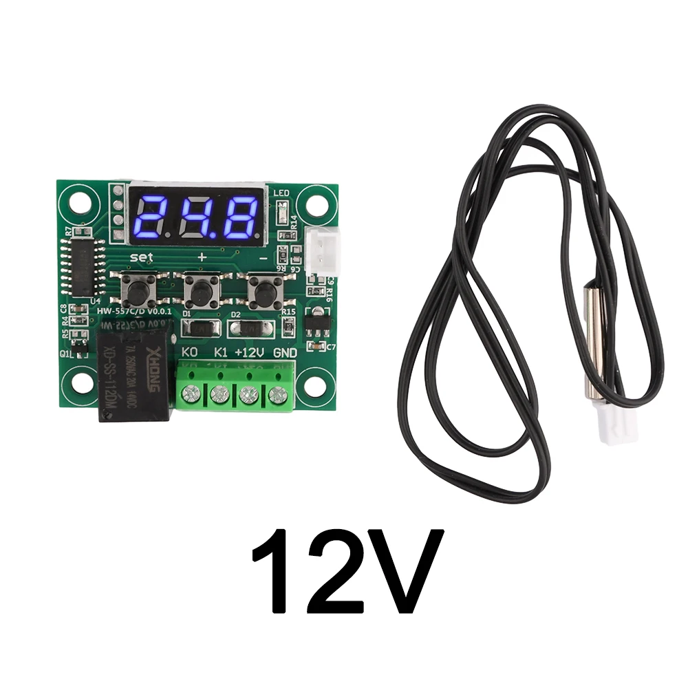 W1209 DC 12V Heat Cool Temp Thermostat Temperature Control Switch Controller Thermometer Thermo NTC Sensor Blue/Red Light