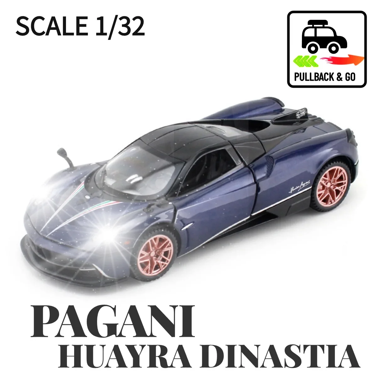 

1:32Pagani Huayra Dinastia Pullback Car Toy with Lights Engine Sound, Scale Diecast Car Model Replica Kid Boy Play Gift