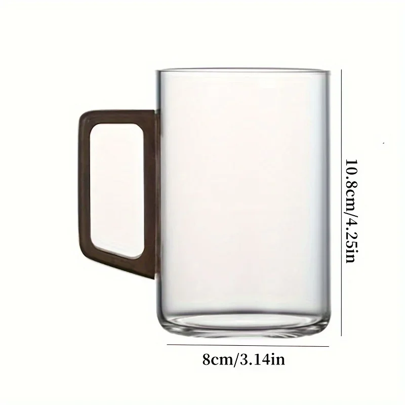 1pc 13.52oz Glass Cup with Wood Handle Household Heat-resistant Water Mug Large Capacity Tea Making Cup Office Drinking Glasses