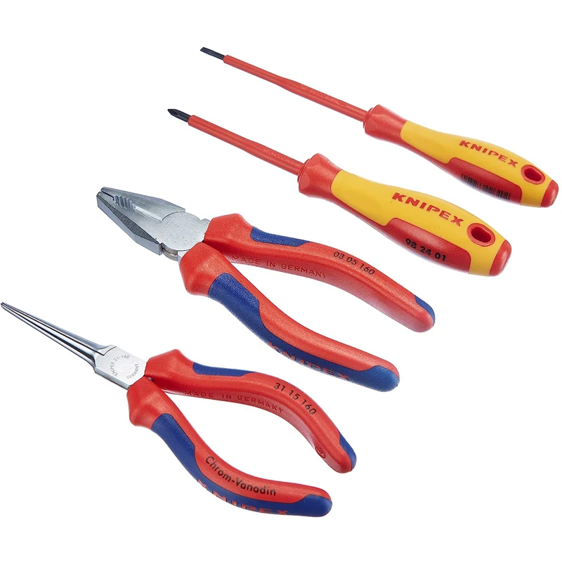 KNIPEX 00 19 41 Roll Insulation Tool Kit Pliers With Chrome Plated Head And Dual Color Dual Component Handle