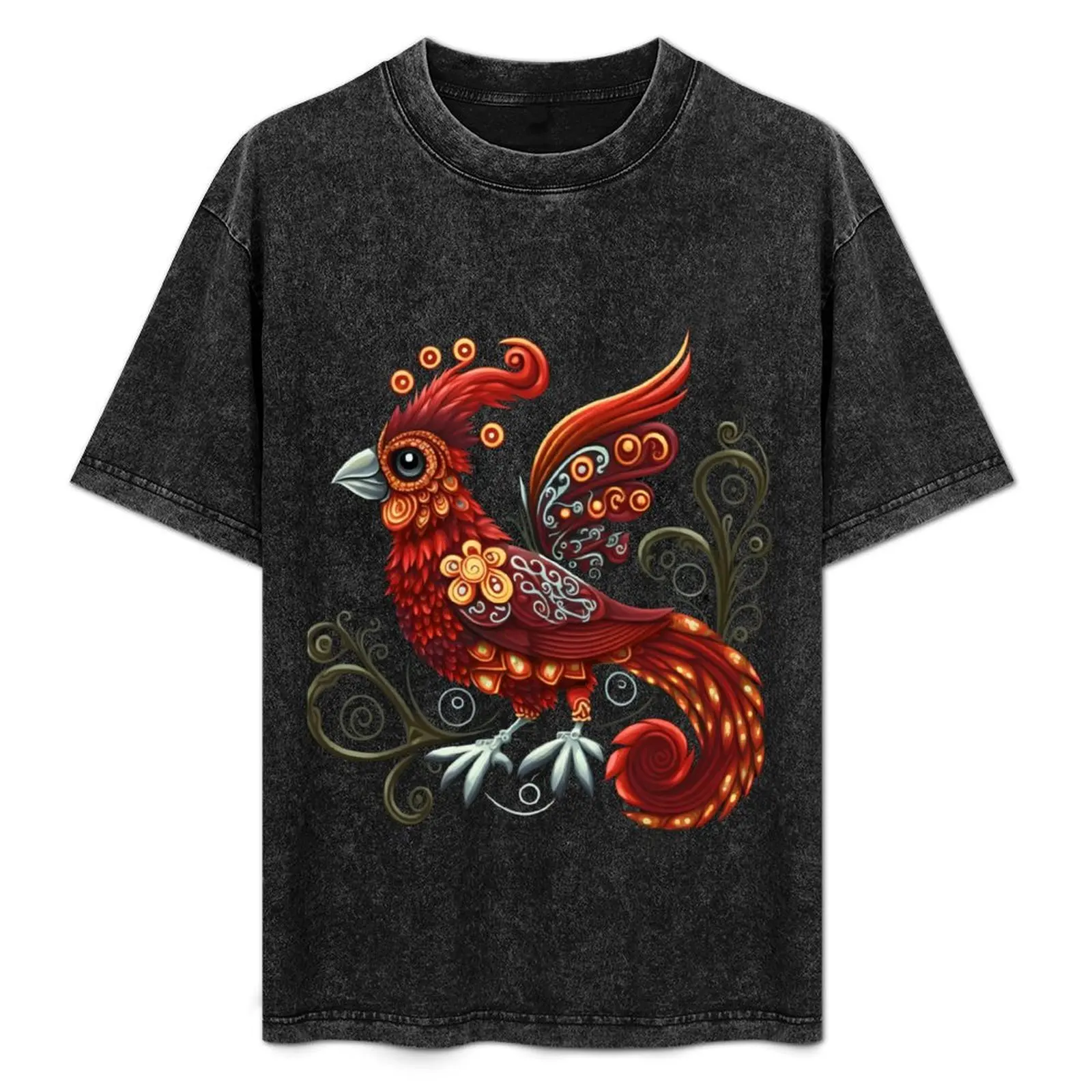 Whimsical Red Bird T-Shirt Blouse street wear Short sleeve tee men