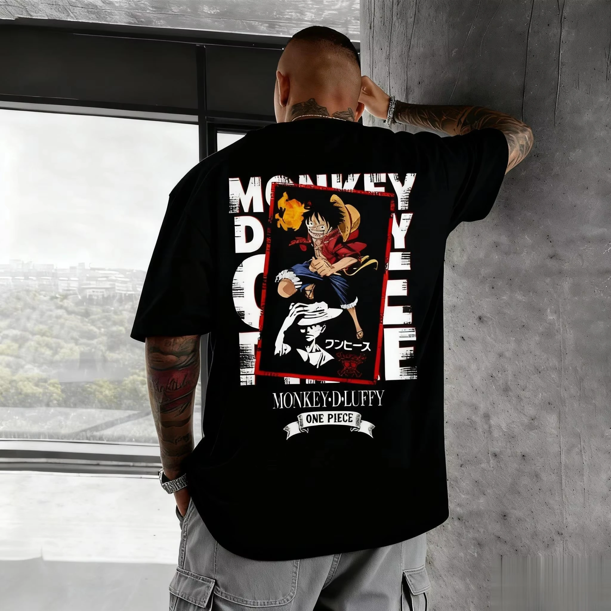 

Футболка оверсайз с аниме-принтом Луффи, унисекс, свободного кроя, с коротким рукавом, повседневная, уличная мода, новинка лета, Y2K топы