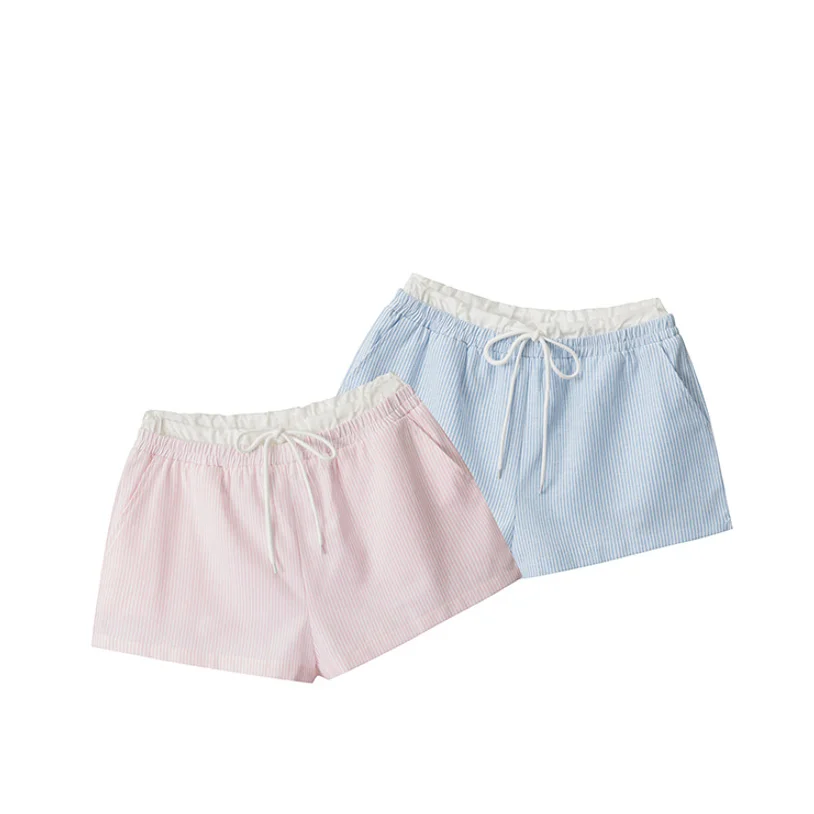 Yapher Pantaloncini bikini a vita alta da donna in stile francese a righe blu e bianche con pantaloni da vacanza larghi con coulisse