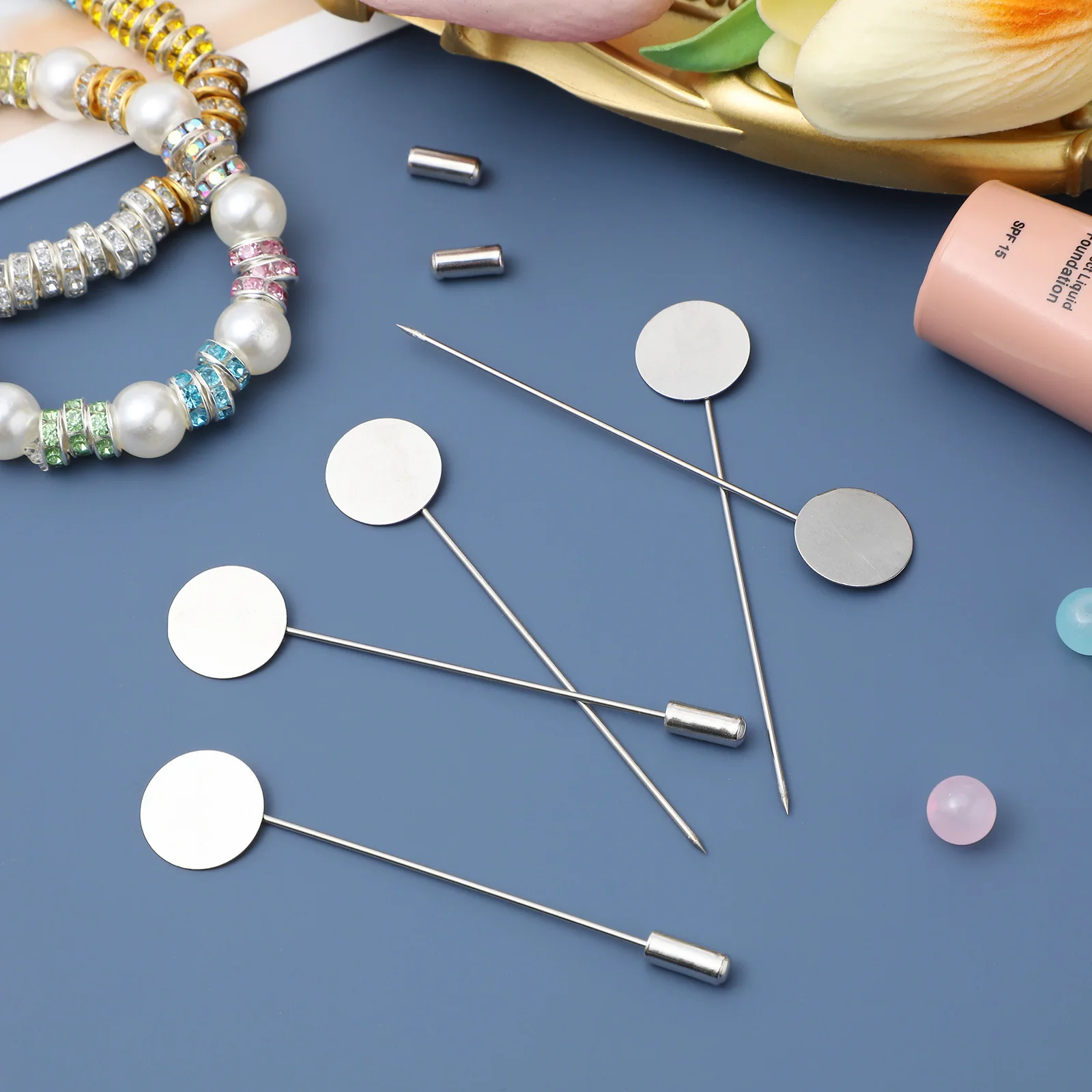 

50Pcs Alloy Safety Pins Round Tray DIY Brooch Accessories Durable Creative Fashion Badge for Jewelry Tie Hat Scarf