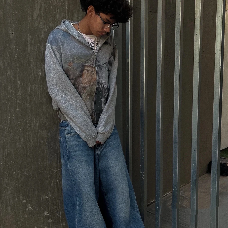 

Мужская толстовка с капюшоном и длинными рукавами, теплая, в стиле унисекс, с принтом «Антивоенный портрет» (PIW), в американском стиле, с эффектом потертости