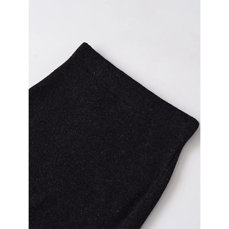 YENKYE Dark Gray Knit Wrap Midi Skirt Women Front Button Asymmetrical Hem Elegant Winter Skirts