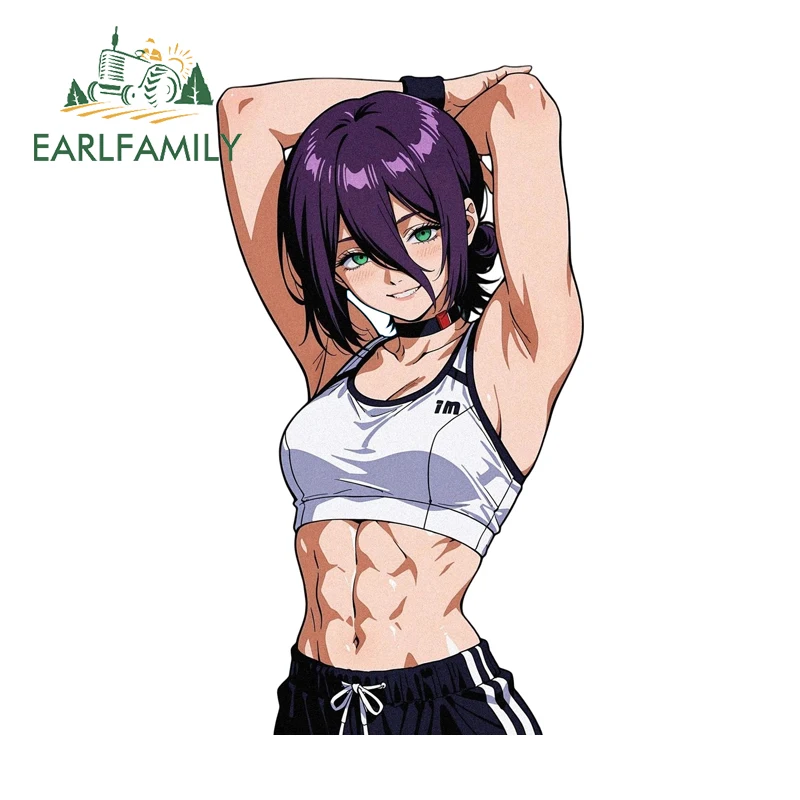 

Наклейки для автомобиля EARLFAMILY Reze Muscle Girl, милые забавные аниме-наклейки для мотоциклетных шлемов, практичные водонепроницаемые аксессуары для гонок JDM
