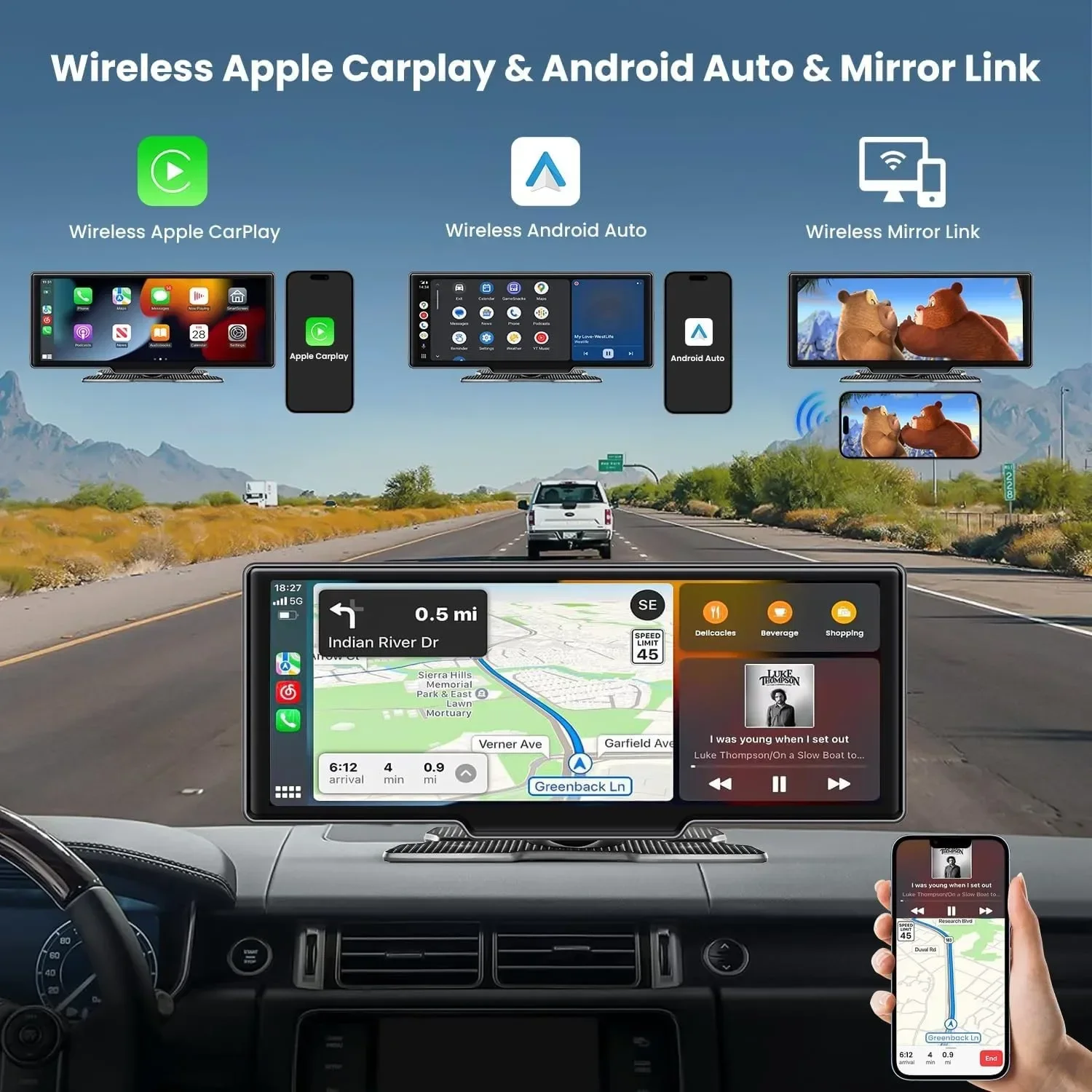 Srnubi 10.26 "4K DVR Wireless CarPlay e Android Auto Dash Cam navigazione GPS 24h Park Monitor visione notturna specchietto retrovisore