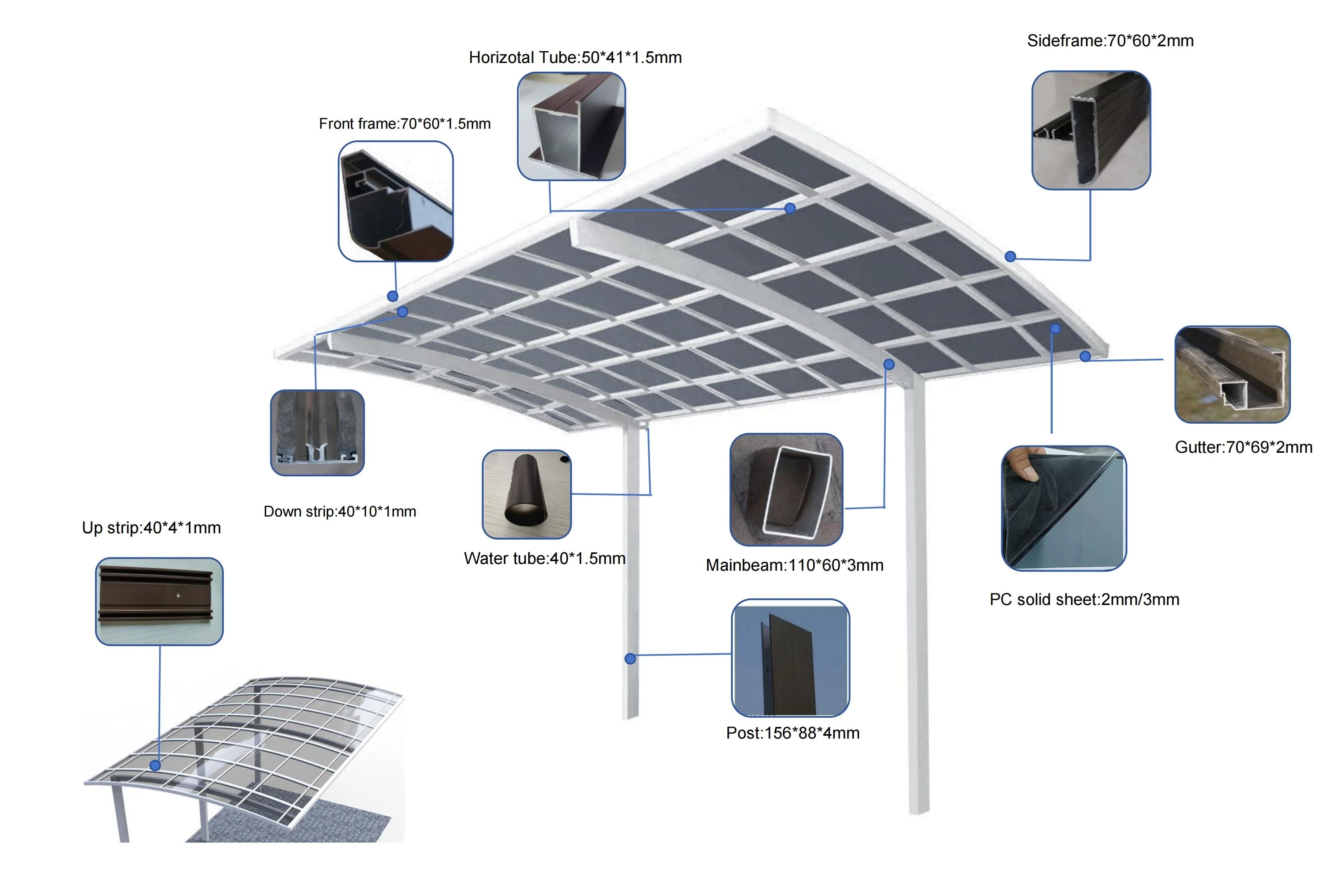 Aluminum Carport with Polycarbonate Sheets and Plastic Cover Outdoor Car Shelter Tent Garage Canopy