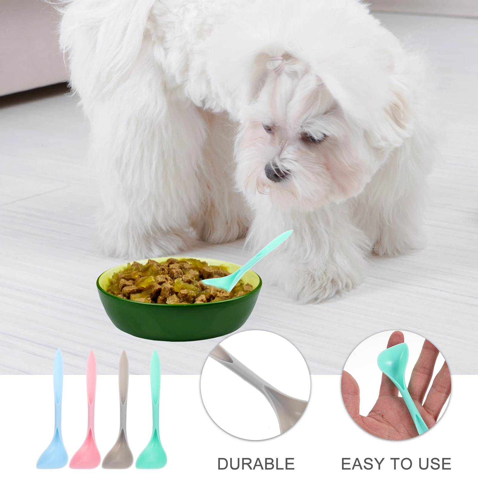 

4pcs Pet Feeding Spoon Cat Dog Food Canned Kitchen Mixing Long Handle Durable Blue Green Pink Gray Pet Supplies