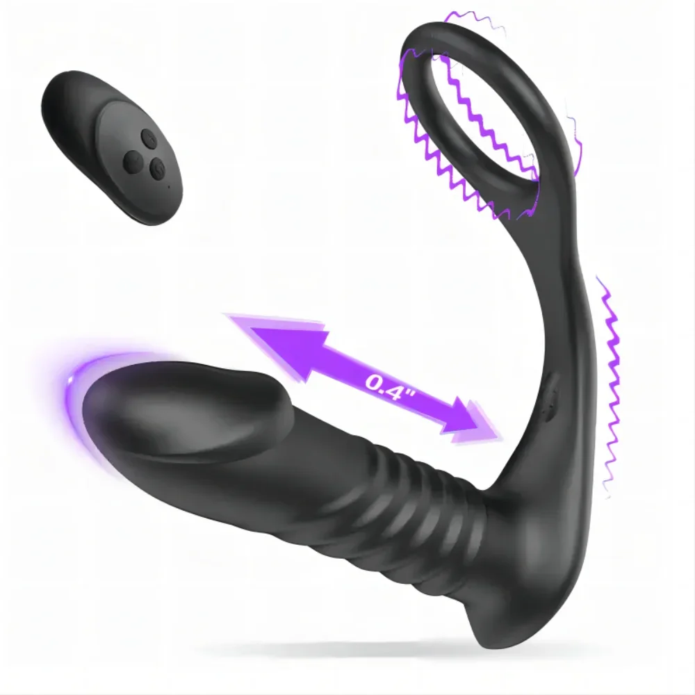 Propinkup Moore Silicone  Anal Toy  4 in 1 10 Thrilling Vibration 3 Thrusting Remote Control Cock Ring Butt Plug