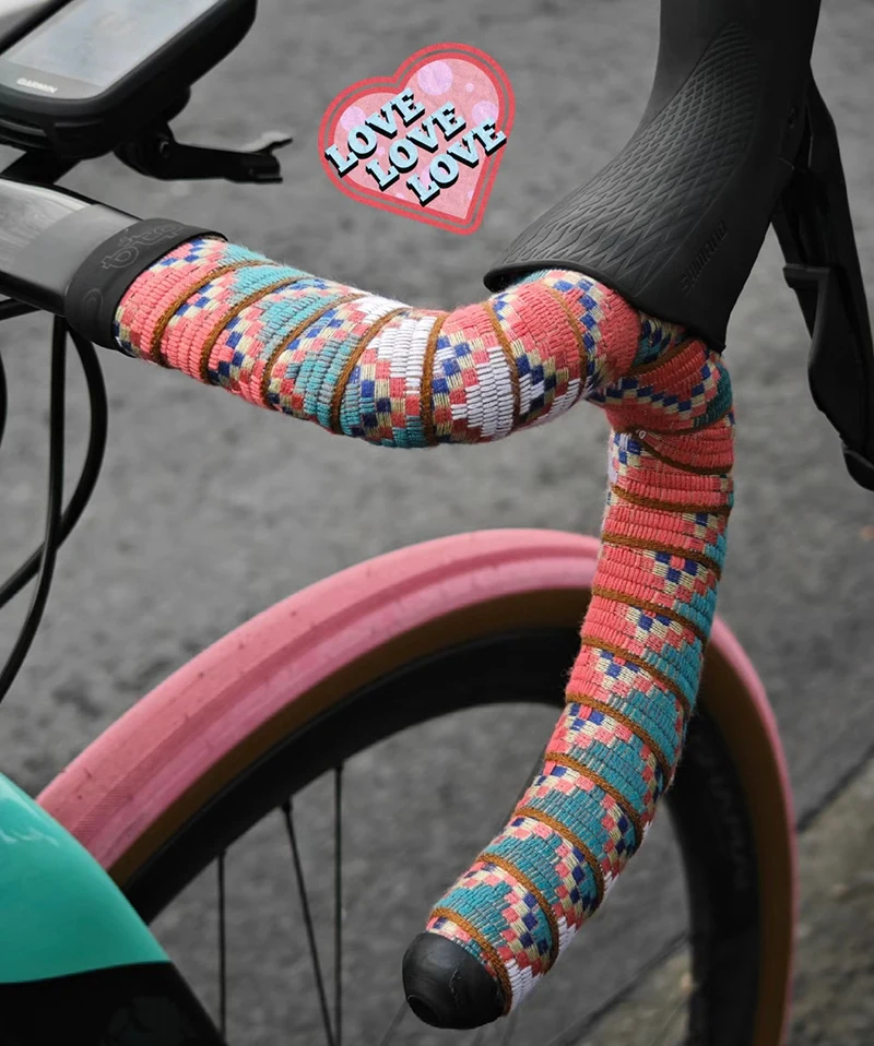 Regenbogen geflochtenes Lenkerband für Rennräder, rutschfest, stoßdämpfend, EVAComfort Grip Wrap Tape im Ethno-Stil, Fahrradzubehör – Detail 2