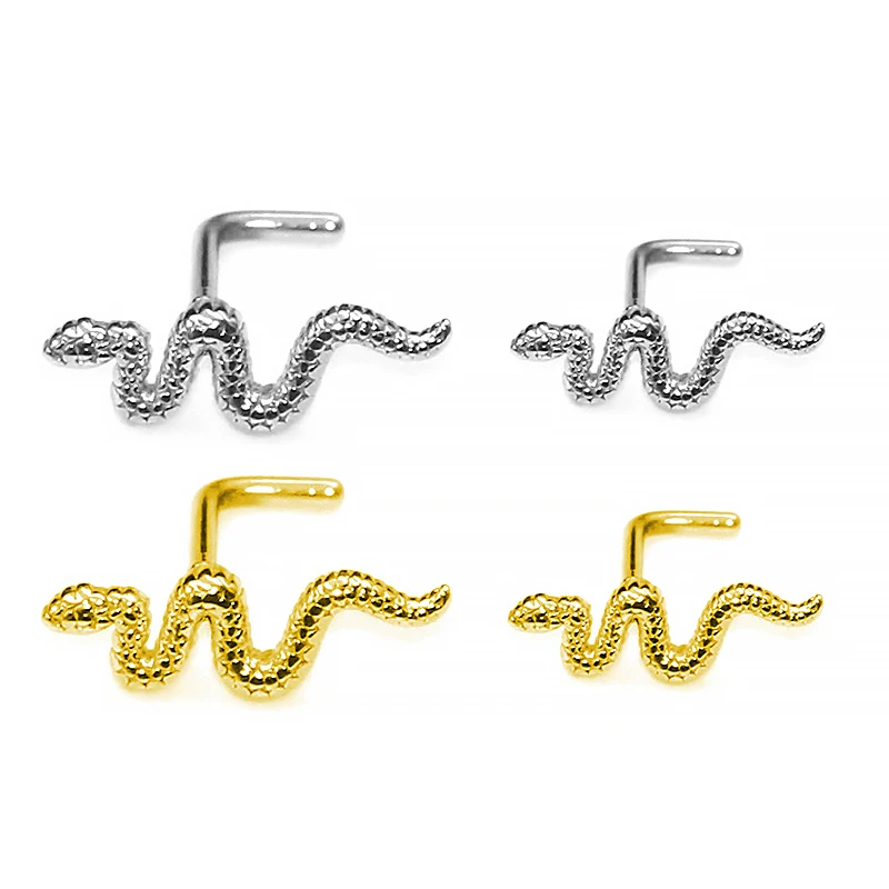 1Pc Stainless Steel L Shape Nose Bone Stud Women Snake Design Nose Ring Labret Lip Ring Nose Piercing Body Jewelry gift