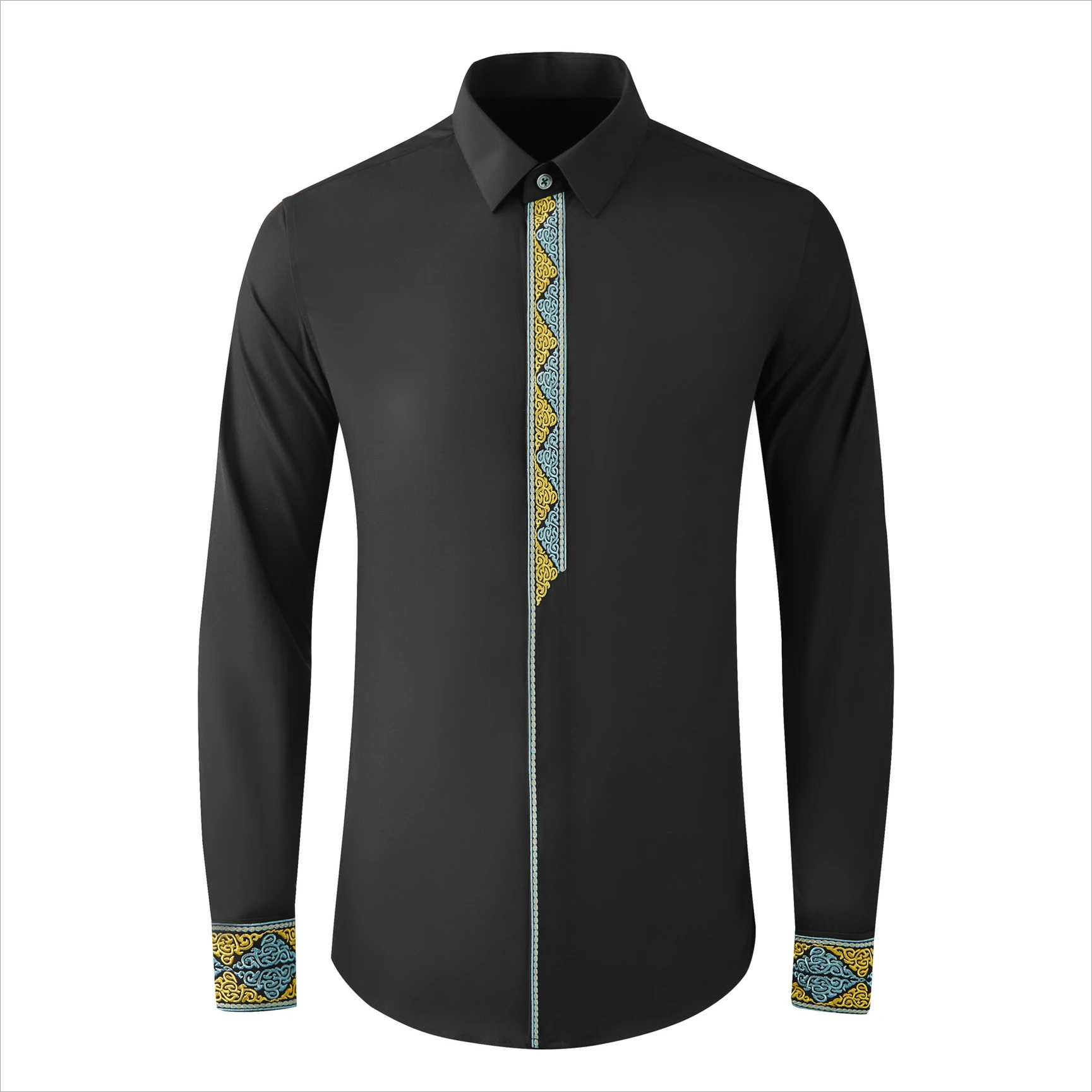 Luxury Embroidered Shirt Men Chinese Style Long Sleeved Casual Shirts Fashion Slim Fit Business Tuxedo Dress Shirts M-4XL