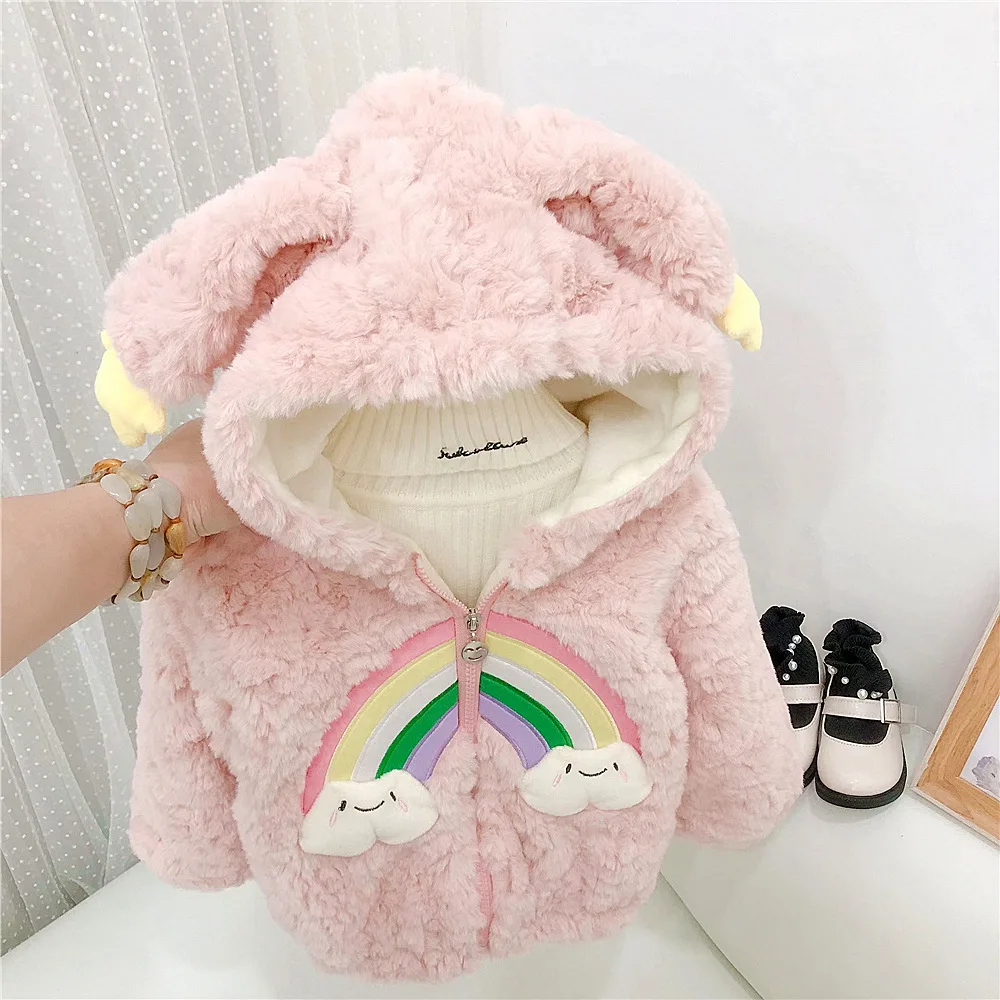 

Winter Jacket Kids Girl Parka Cute Warm Wedding Coat For Girls Lamb Fleece Children Winter Clothes Soft Party Baby Girls Coat